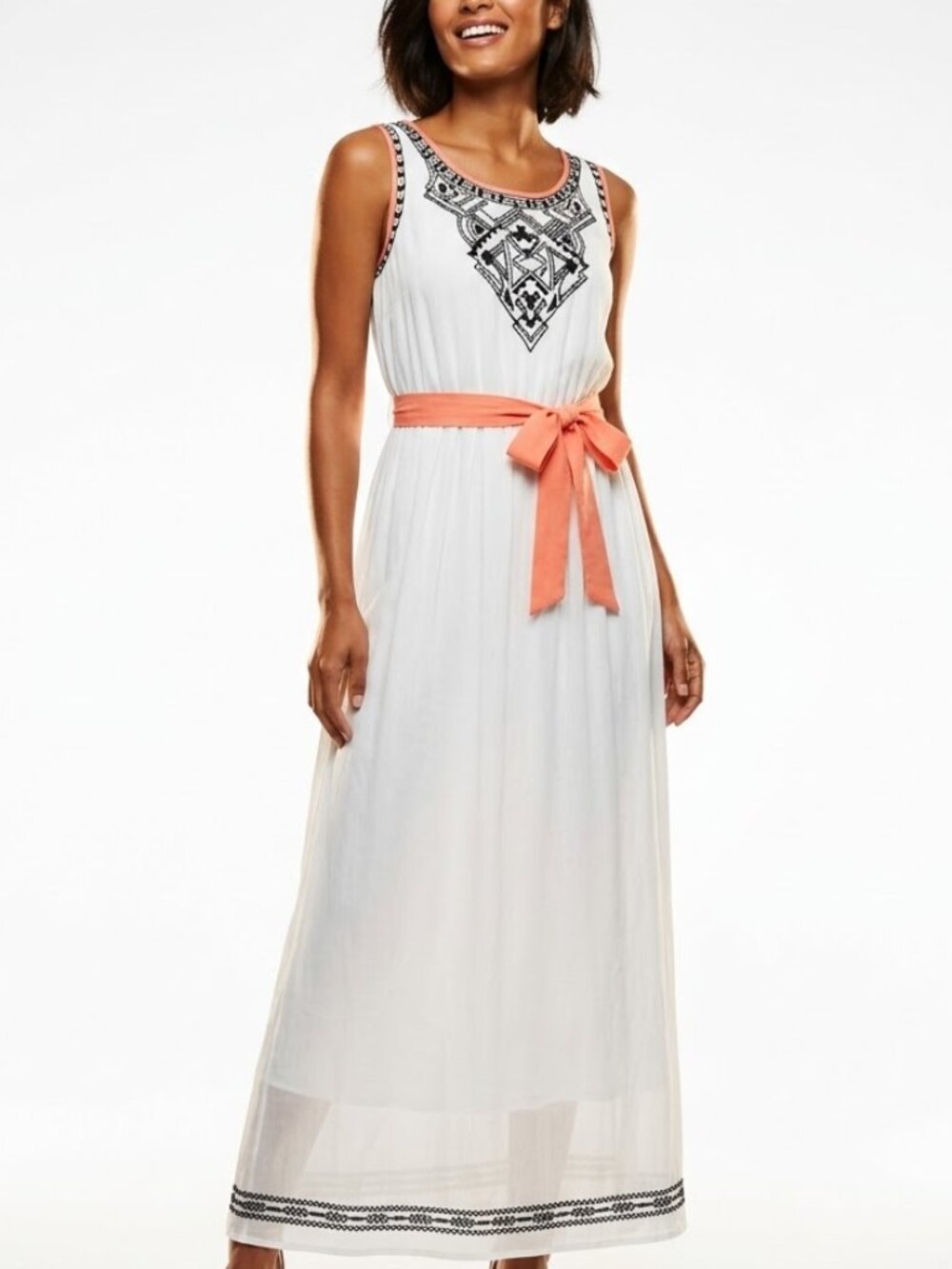Oso Casuals Boho Southwestern Embroidered Maxi Dress White Orange Plus Size 1X